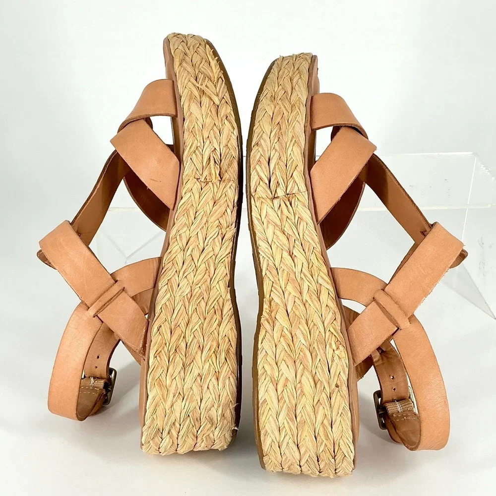 Kork-Ease Size 8 Tan Leather Espadrille Platform Wedge Sandals Ande